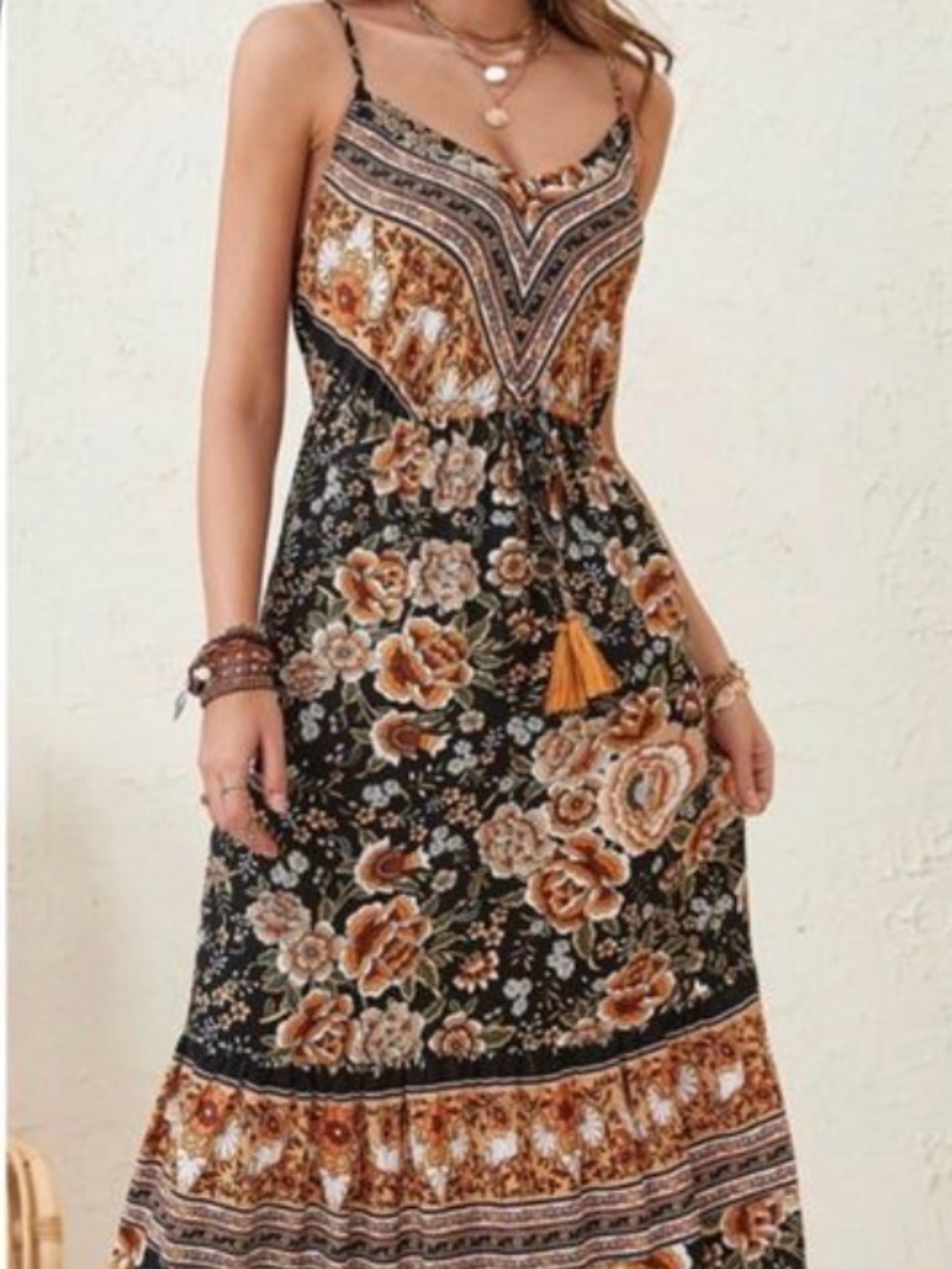 Magnolia Boutique Floral Boho Black Maxi Dress
